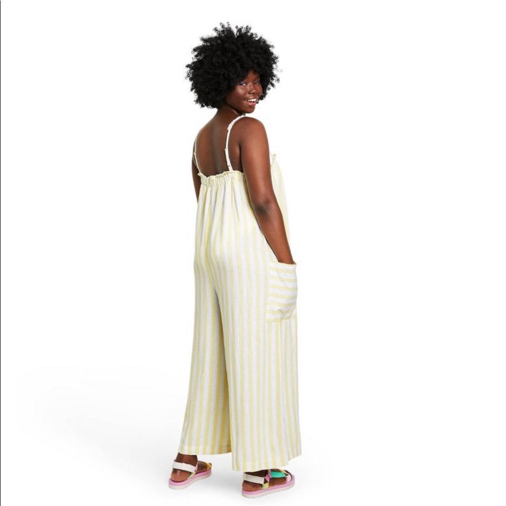 Stoney Clover Lane Linen Jumpsuit - Yellow & White - Size Large - Picture 10 of 10
